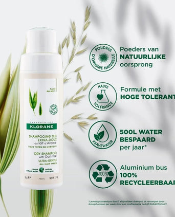 Klorane droogshampoo alle haartypes Havermelk - gasvrij (50 gr)