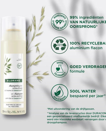 Klorane droogshampoo alle haartypes Havermelk (150 ml)